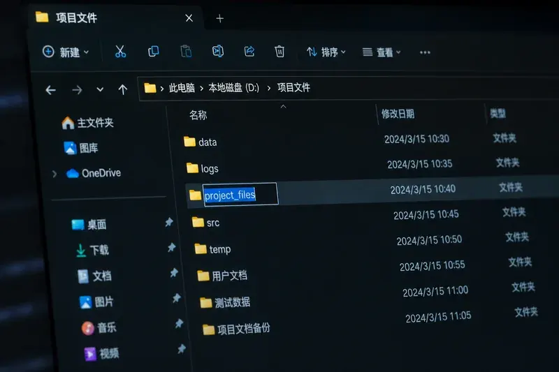 文件资源管理器中，用户将中文文件夹重命名为英文