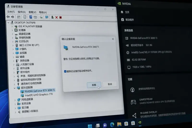 用户通过设备管理器卸载CUDA驱动，准备重新安装